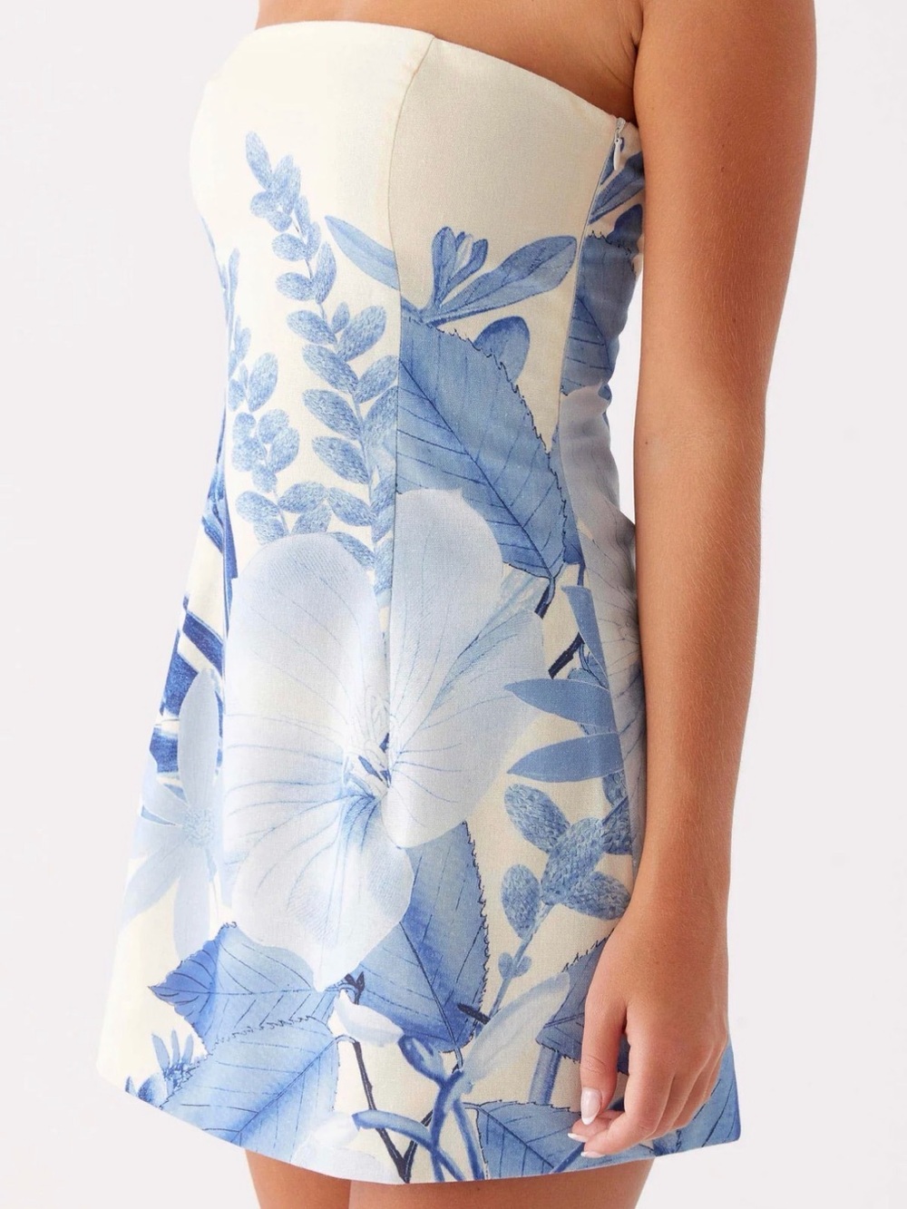 Peppermayo Denby strapless mini in blue print 14 resortwwear beach cruise party